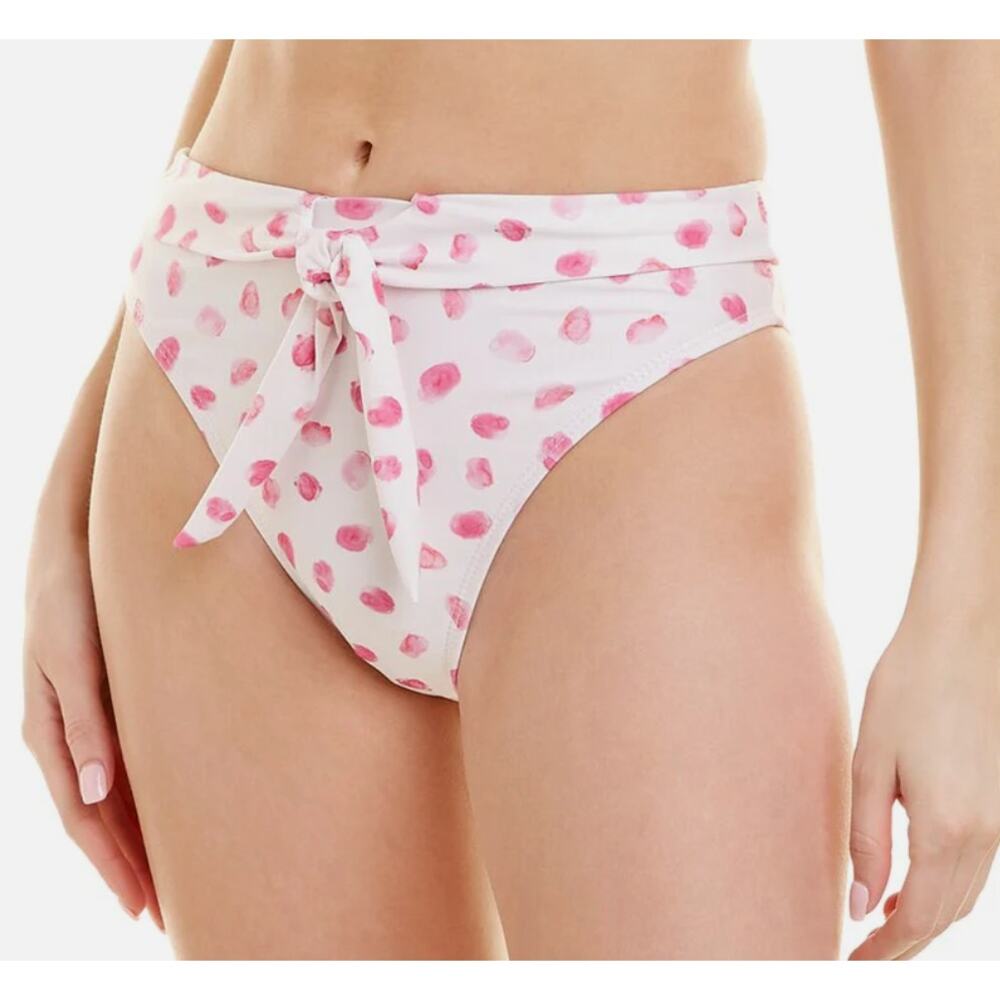 Splendid Tie-Front High-Leg Pink Polka Dot Bikini Bottoms | Womens M NEW!